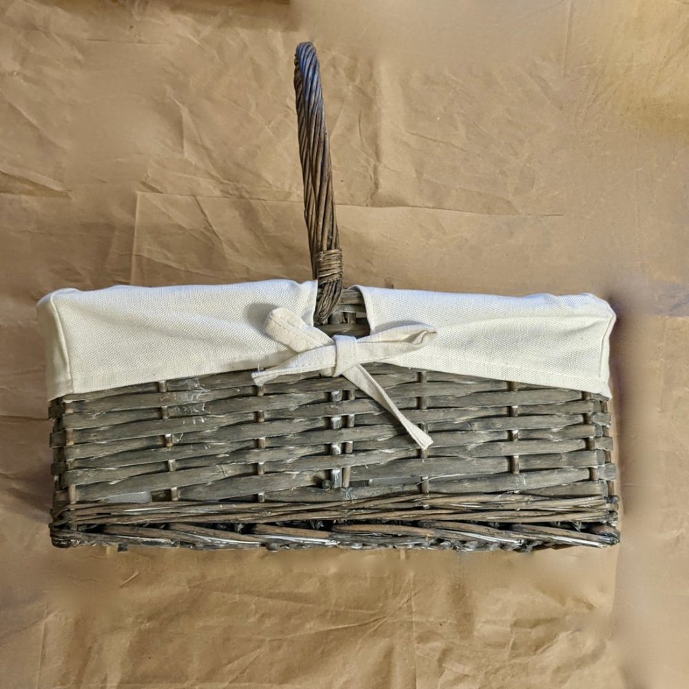 Lined NWOT Divided Wicker Organizer Basket (Grey) - Picture 5 of 15